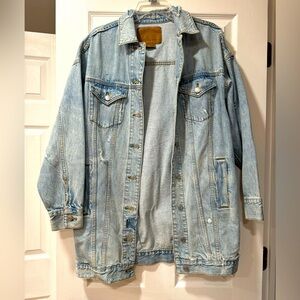 American Eagle Oversized Distressed Long Jean Jacket - Size XS